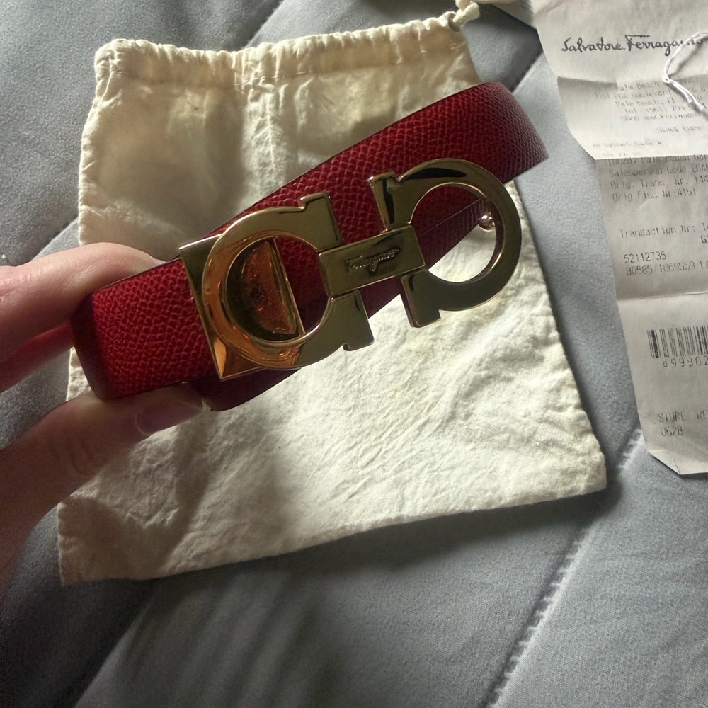 Salvatore Ferragamo red black reversible  Belt with Gold-Tone Buckle